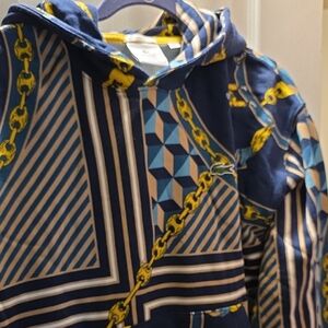 Lacoste Navy and Gold Chain Pattern Hoodie